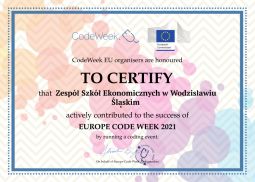 Certyfikat za udział w akcji Europejski Tydzień Kodowania