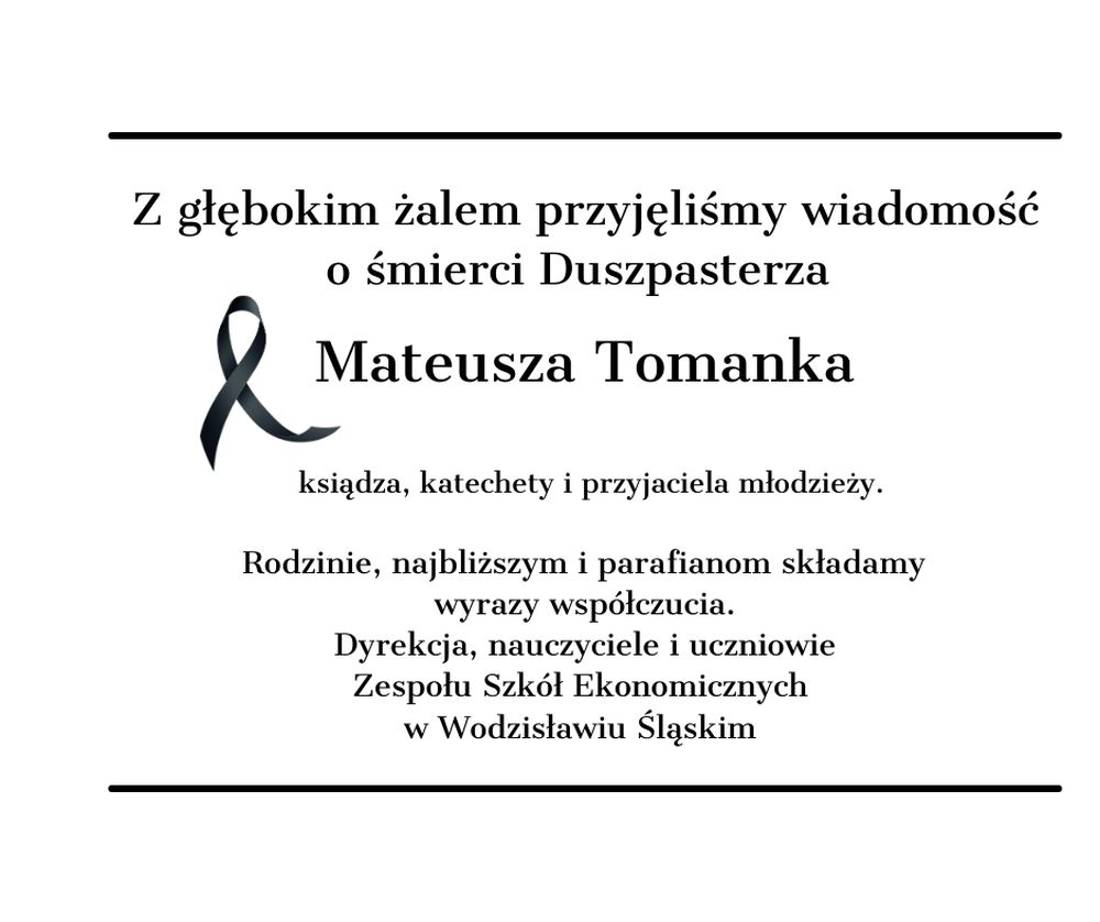 Informacja o śmierci ks. Tomanka